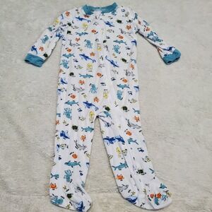 Milkberry White Blue Ocean Bamboo One Piece Pajama Baby Boy‎ 6-9 Months Cozy